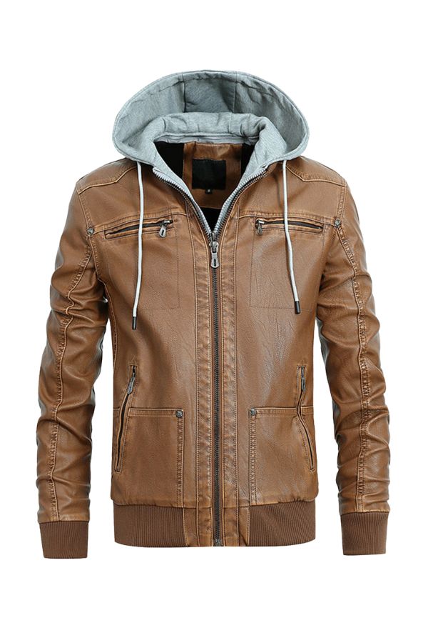 Detachable Hood & Faux Leather Jacket